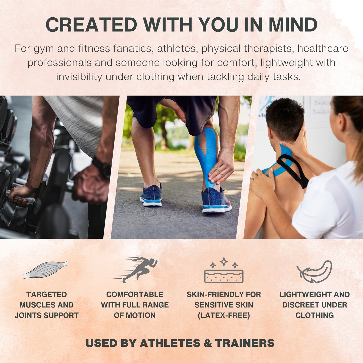 Kinesiology Tape (40 Cotton Precut Strips) - Waterproof, Breathable, and Latex-Free Elastic Sports Tape for Gym, Hiking, Outdoors, Sports, Muscle and Joints Support