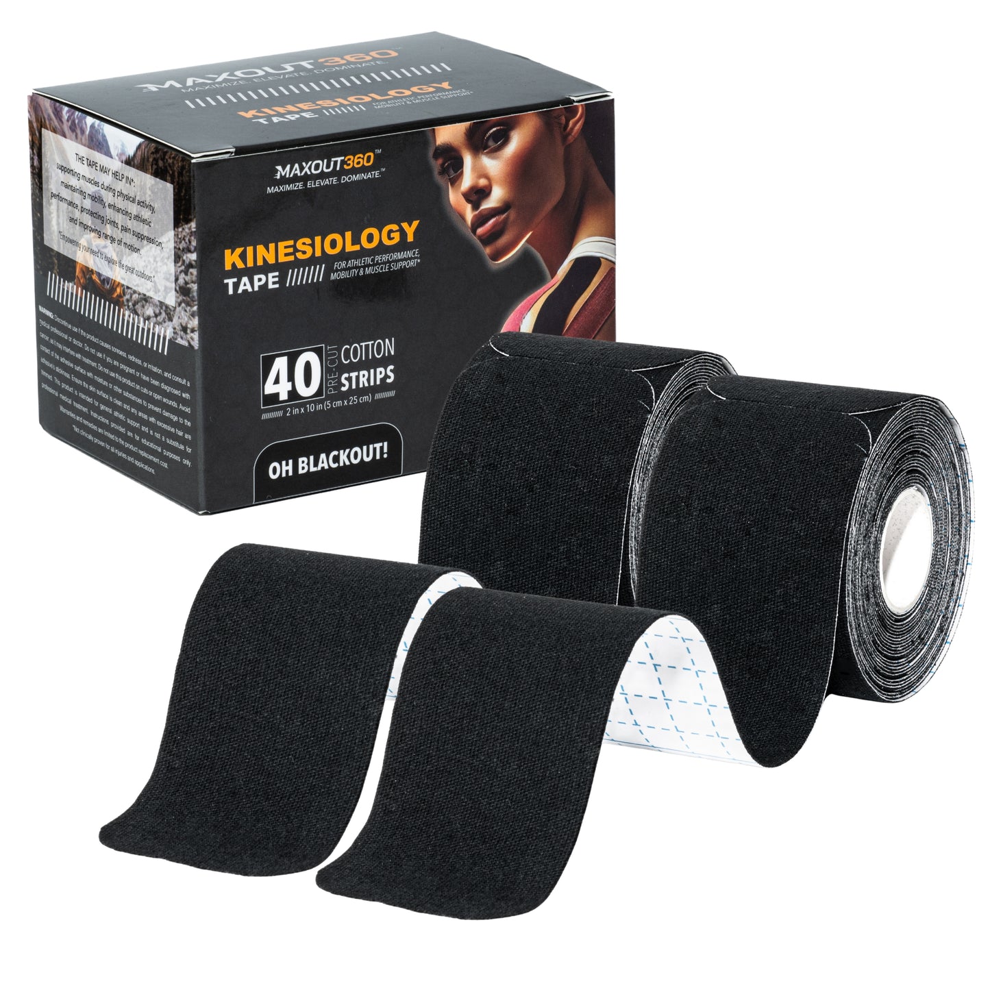 Kinesiology Tape (40 Cotton Precut Strips) - Waterproof, Breathable, and Latex-Free Elastic Sports Tape for Gym, Hiking, Outdoors, Sports, Muscle and Joints Support