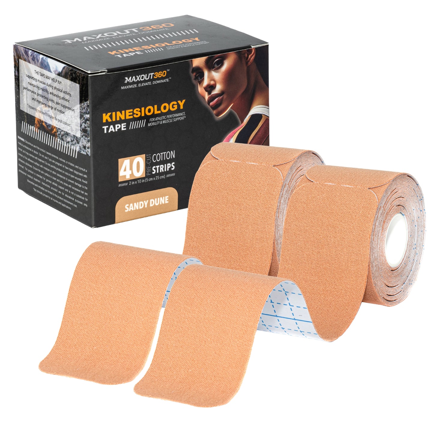 Kinesiology Tape (40 Cotton Precut Strips) - Waterproof, Breathable, and Latex-Free Elastic Sports Tape for Gym, Hiking, Outdoors, Sports, Muscle and Joints Support