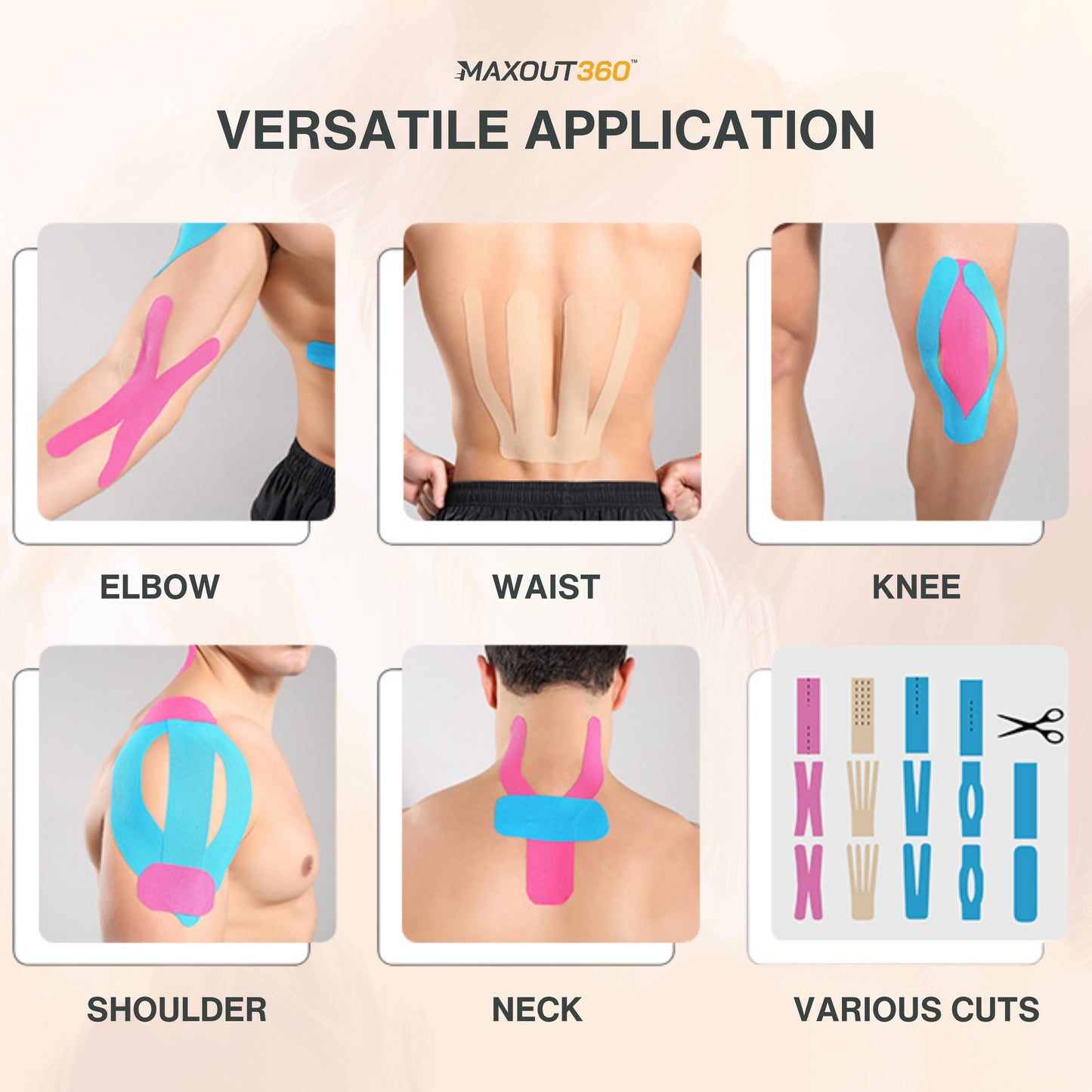 Kinesiology Tape (40 Cotton Precut Strips) - Waterproof, Breathable, and Latex-Free Elastic Sports Tape for Gym, Hiking, Outdoors, Sports, Muscle and Joints Support