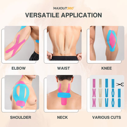 Kinesiology Tape (40 Cotton Precut Strips) - Waterproof, Breathable, and Latex-Free Elastic Sports Tape for Gym, Hiking, Outdoors, Sports, Muscle and Joints Support